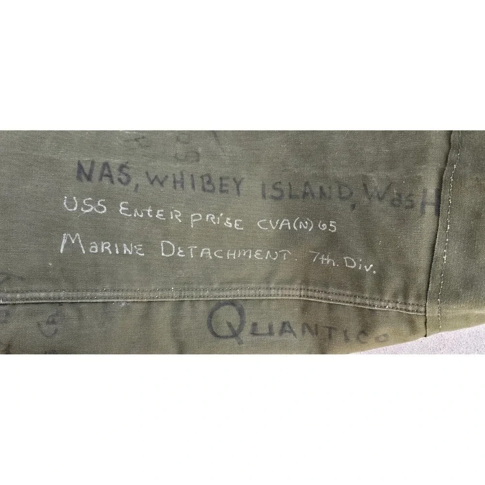 VTG Vietnam War USMC Type I Canvas Duffel Bag Trench Art Sea Bag USS Enterprise